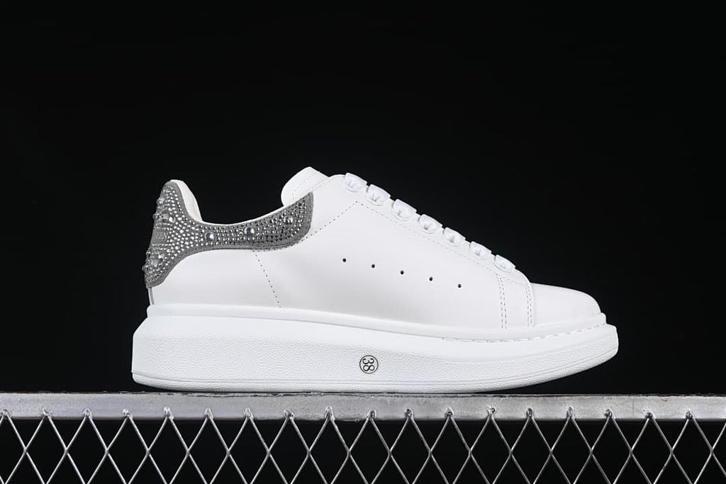 Alexander McQueen White Leather-Style Sneakers with Crystal Heel