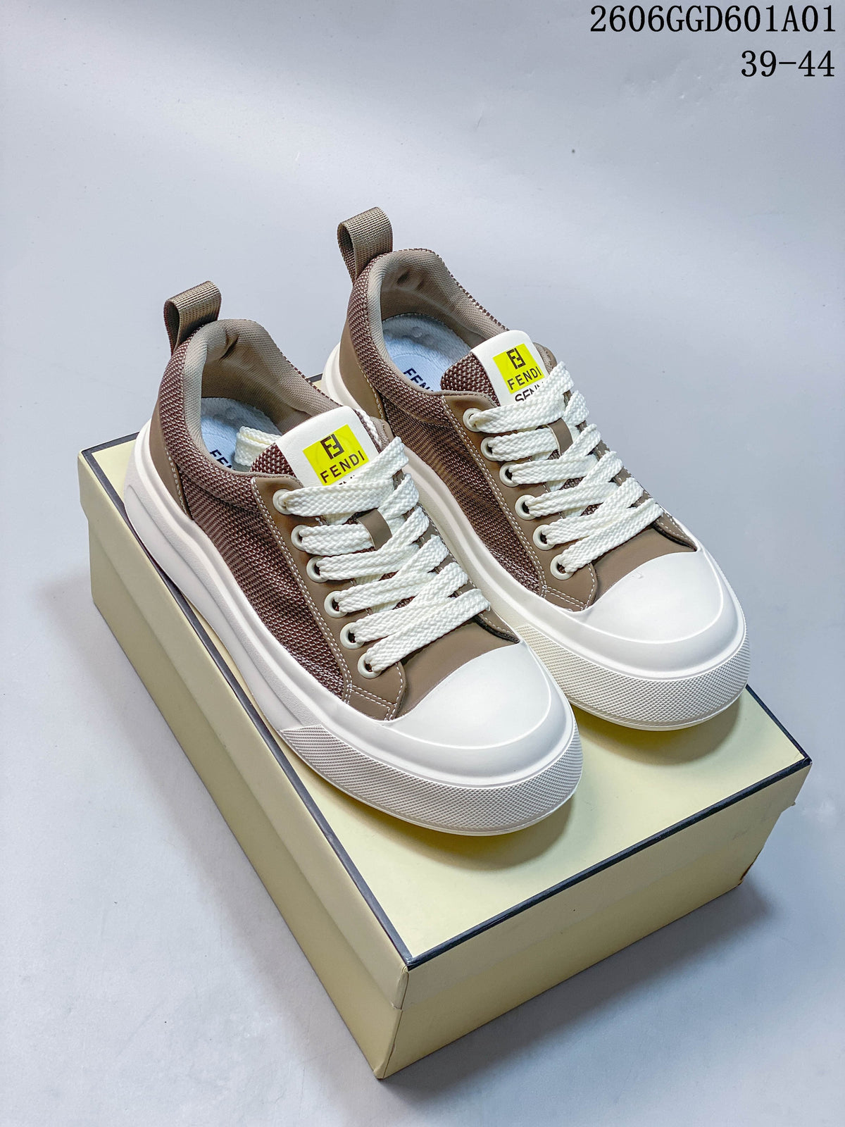 Fendi Match Low-Top Sneakers in Taupe and White 522080ASQEE