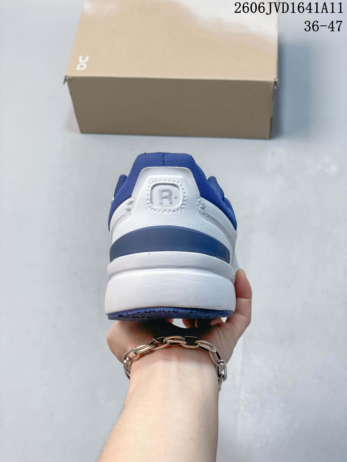 On White and Blue Low-Top Sneakers