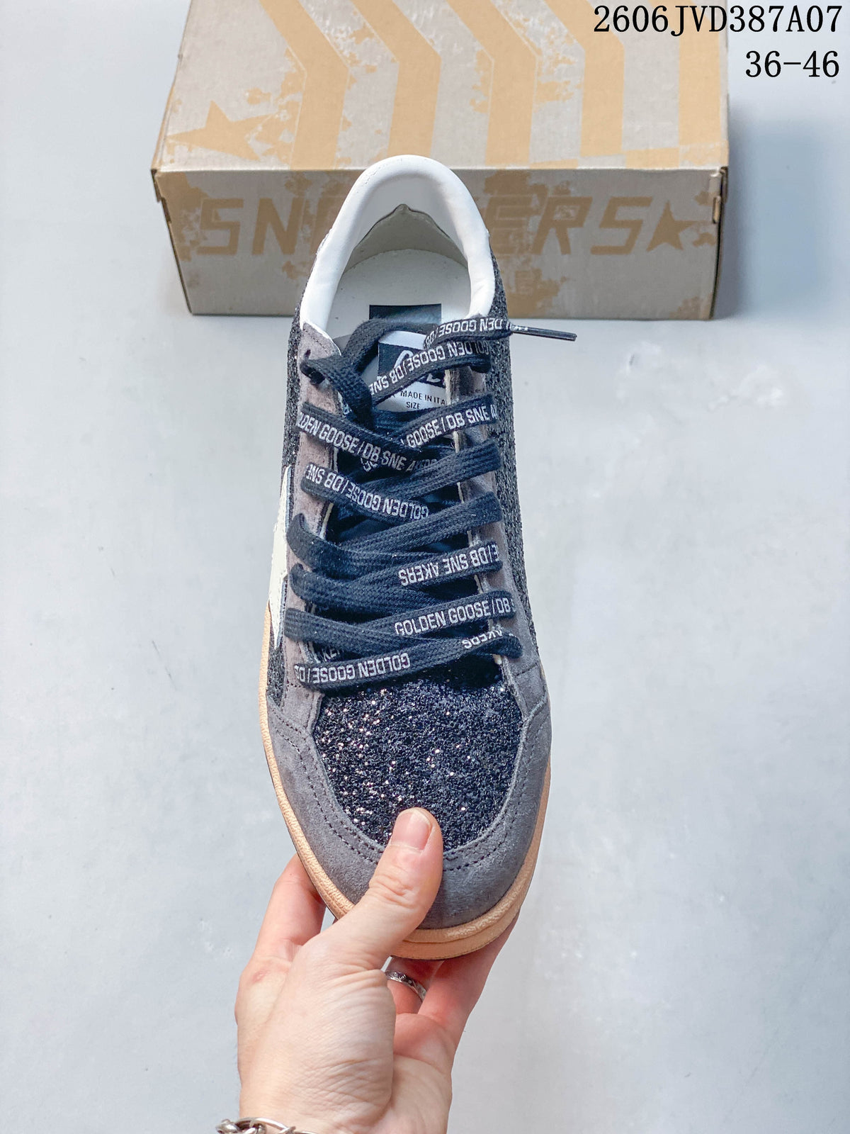 Golden Goose Super-Star Low-Top Sneakers in Gray Glitter