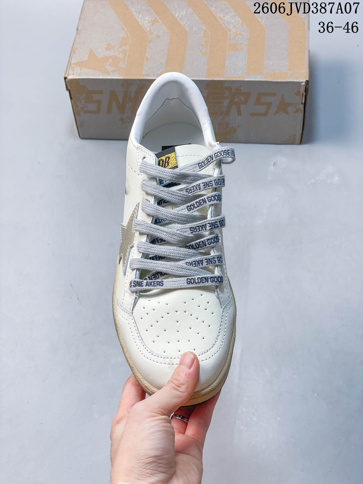 Golden Goose Super-Star Low-Top Sneakers in White and Silver