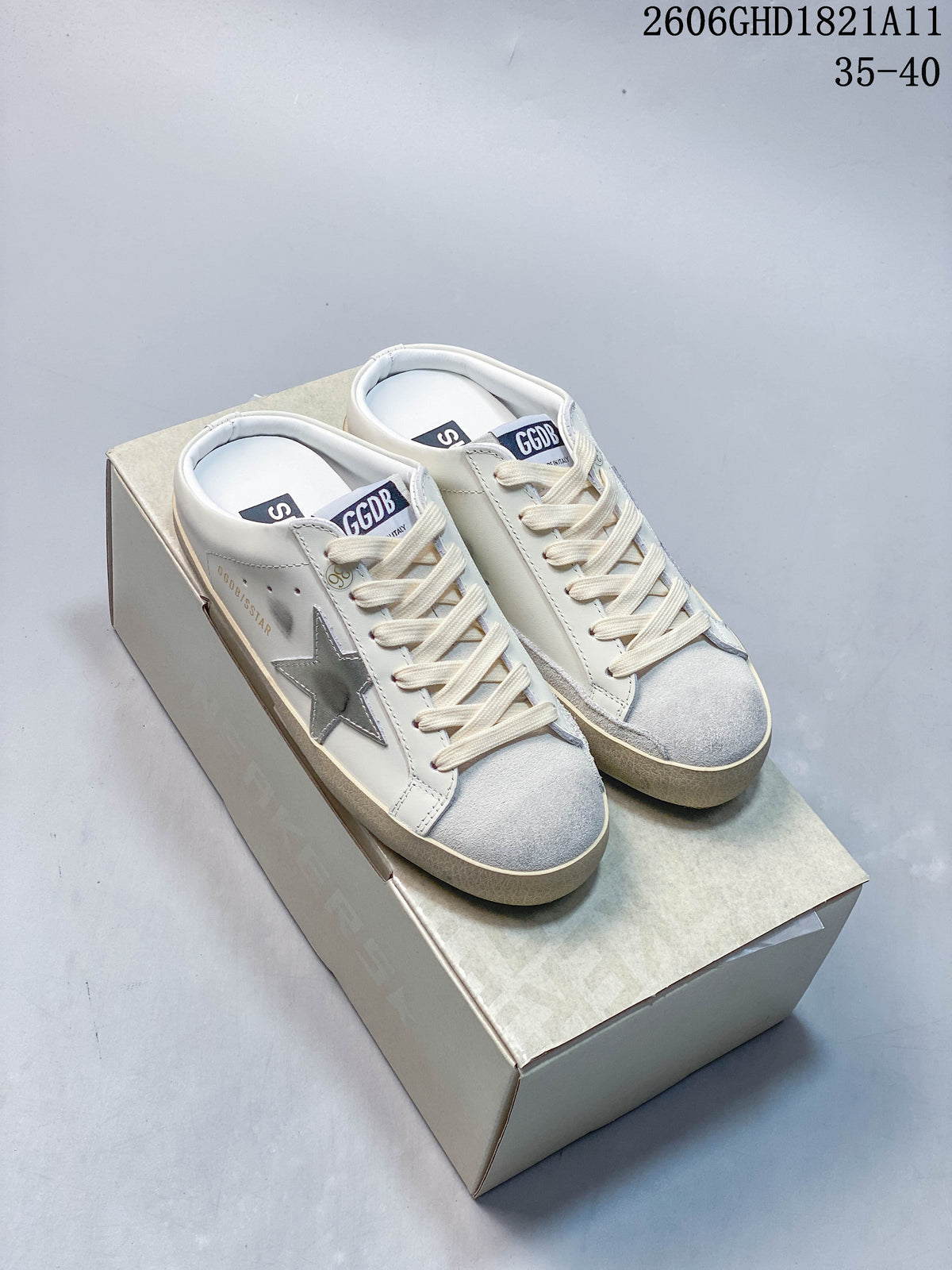 Golden Goose Super-Star White Low-Top Sneakers with Silver Star