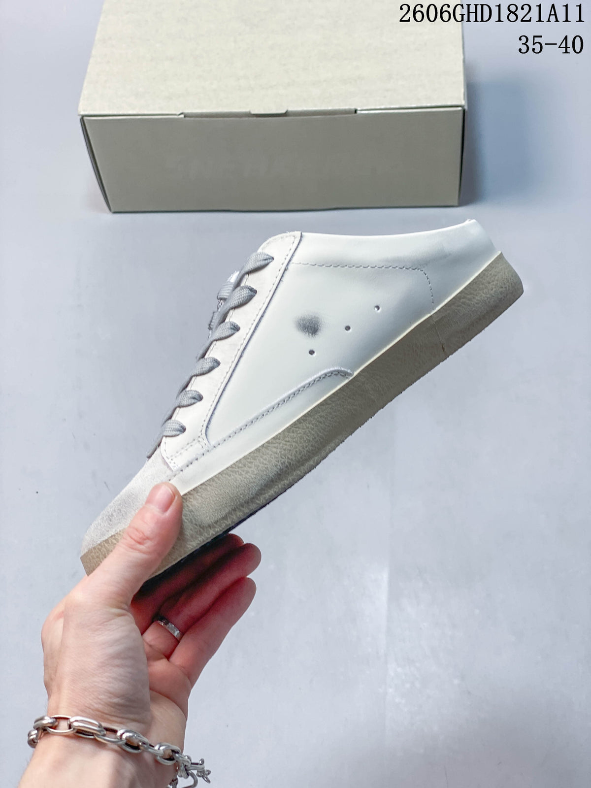 Golden Goose Super-Star White Low-Top Sneakers with Glitter Star