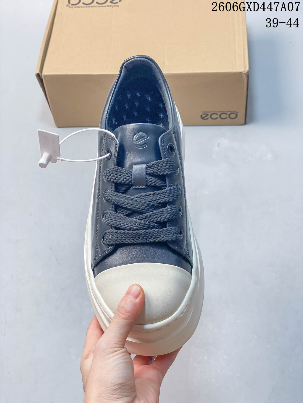 ECCO Chunky Platform Lace-Up Sneakers in Navy and White