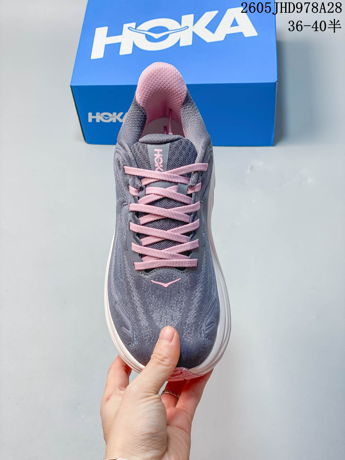 HOKA Clifton 10 Running Shoes in Gray and Pink
