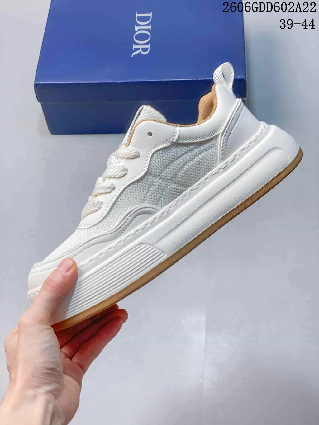 White Low-Top Sneakers with Mesh Panels and Gum Sole