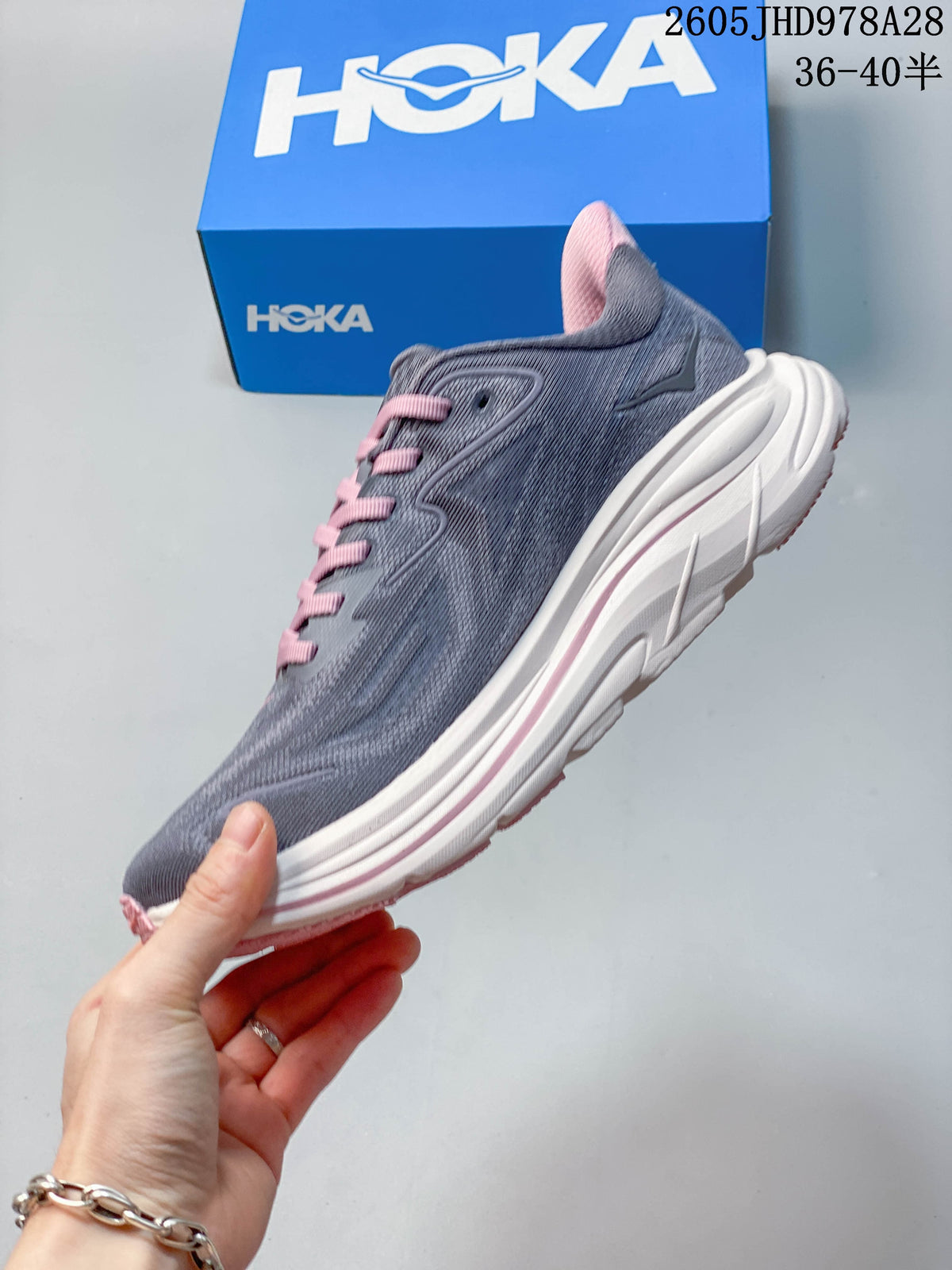 HOKA Clifton 10 Running Shoes in Gray and Pink