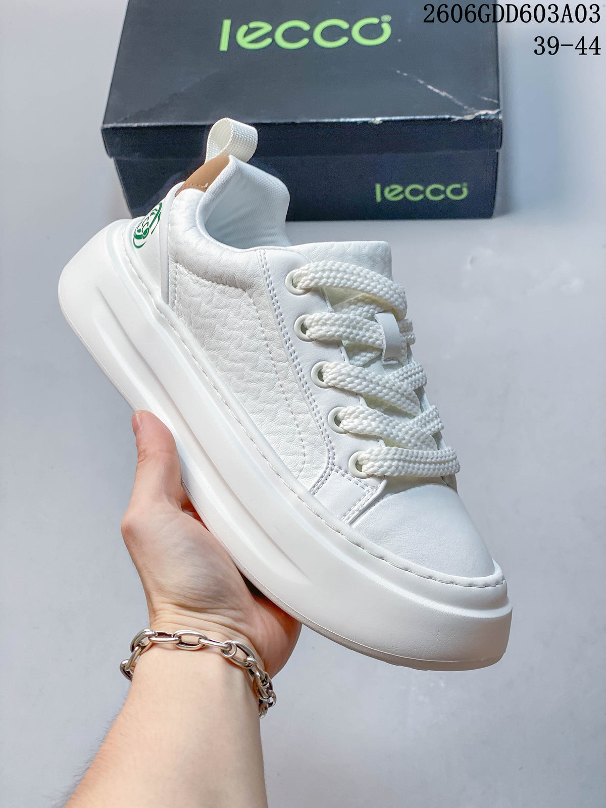 ECCO Biom Fjuel Low-Top Sneakers, White and Navy, 2606GDD603A03