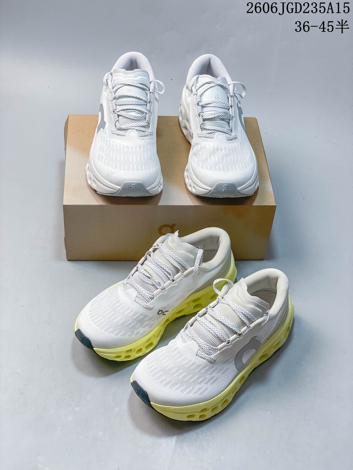 On Cloudmonster 3 Running Shoes, White with Yellow Sole