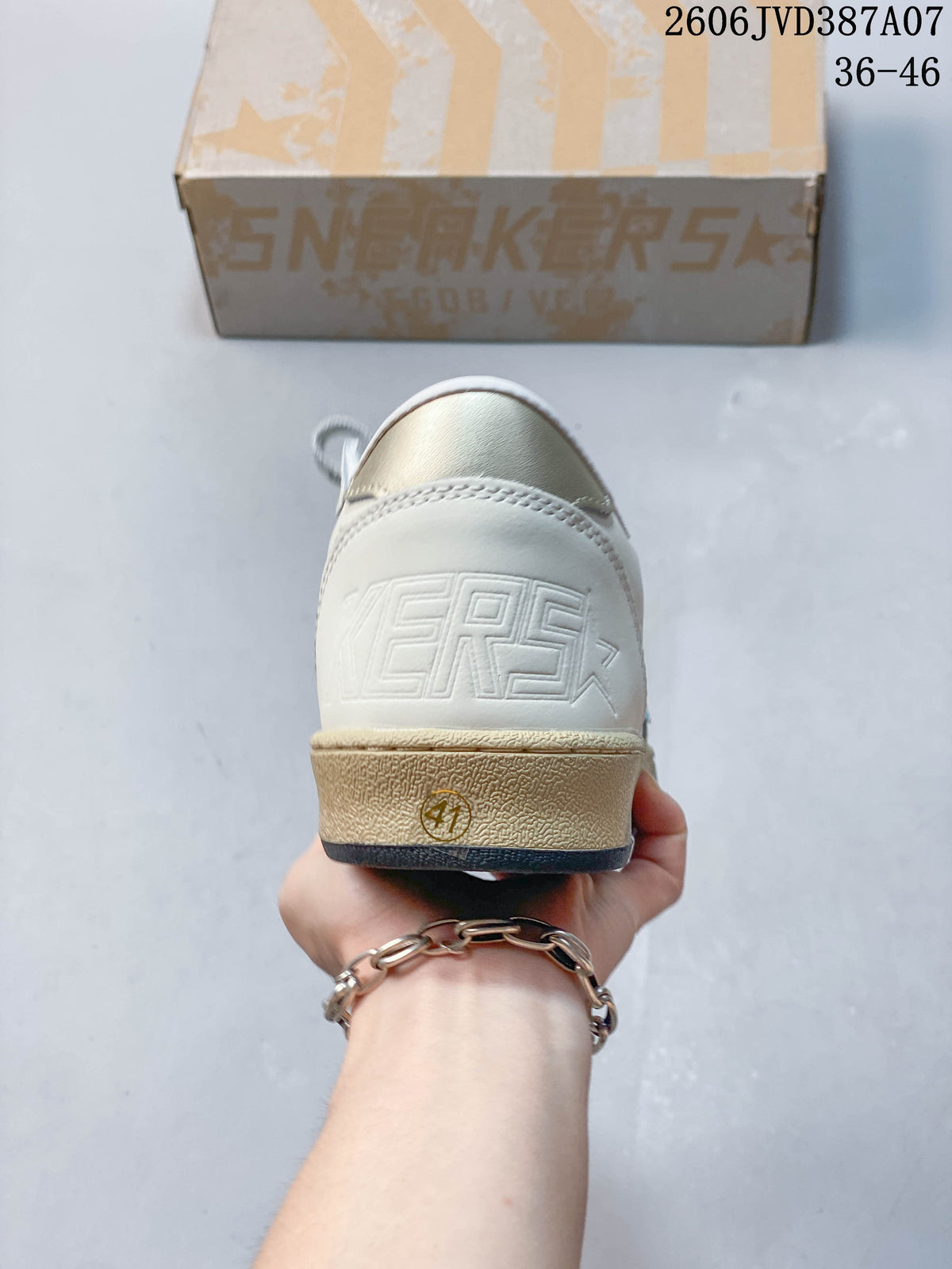 Golden Goose Super-Star Low-Top Sneakers in White and Silver