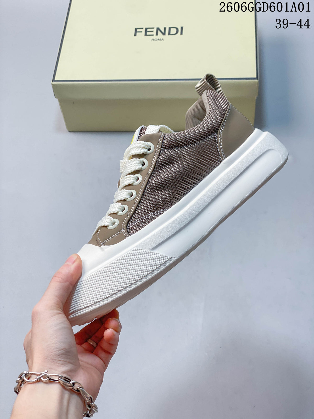 Fendi Match Low-Top Sneakers in Taupe and White 522080ASQEE