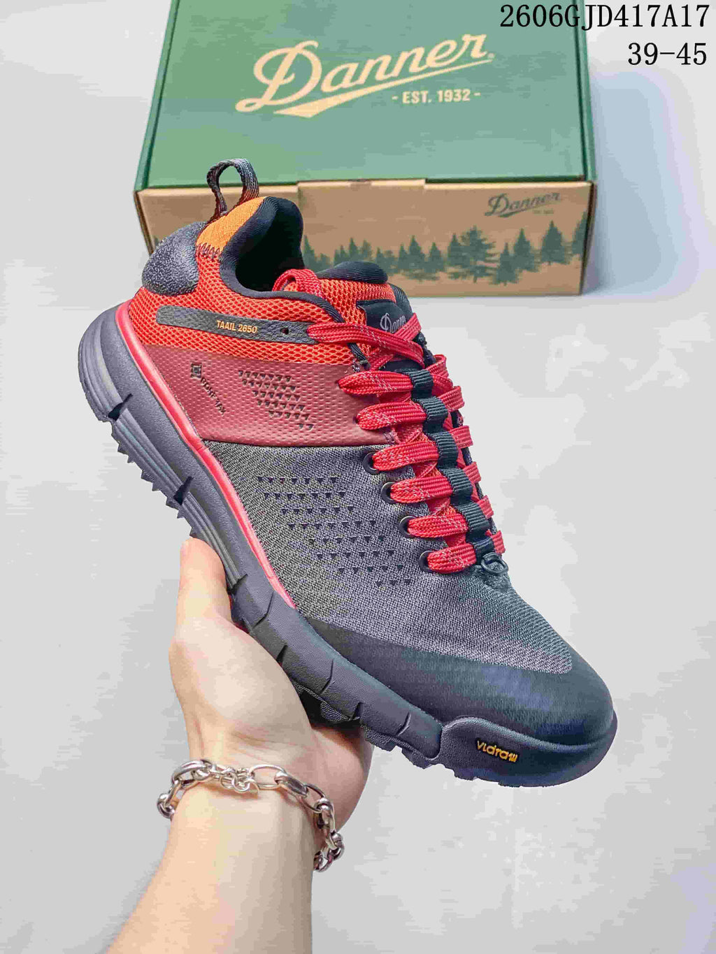 Danner Trail 2650 Low-Cut Hiking Shoes, Gray and Red