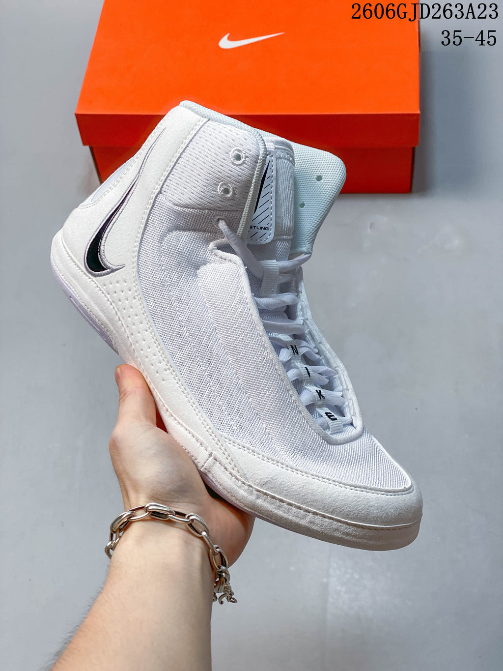 Nike Inflict 4 Wrestling Shoes in White and Grey