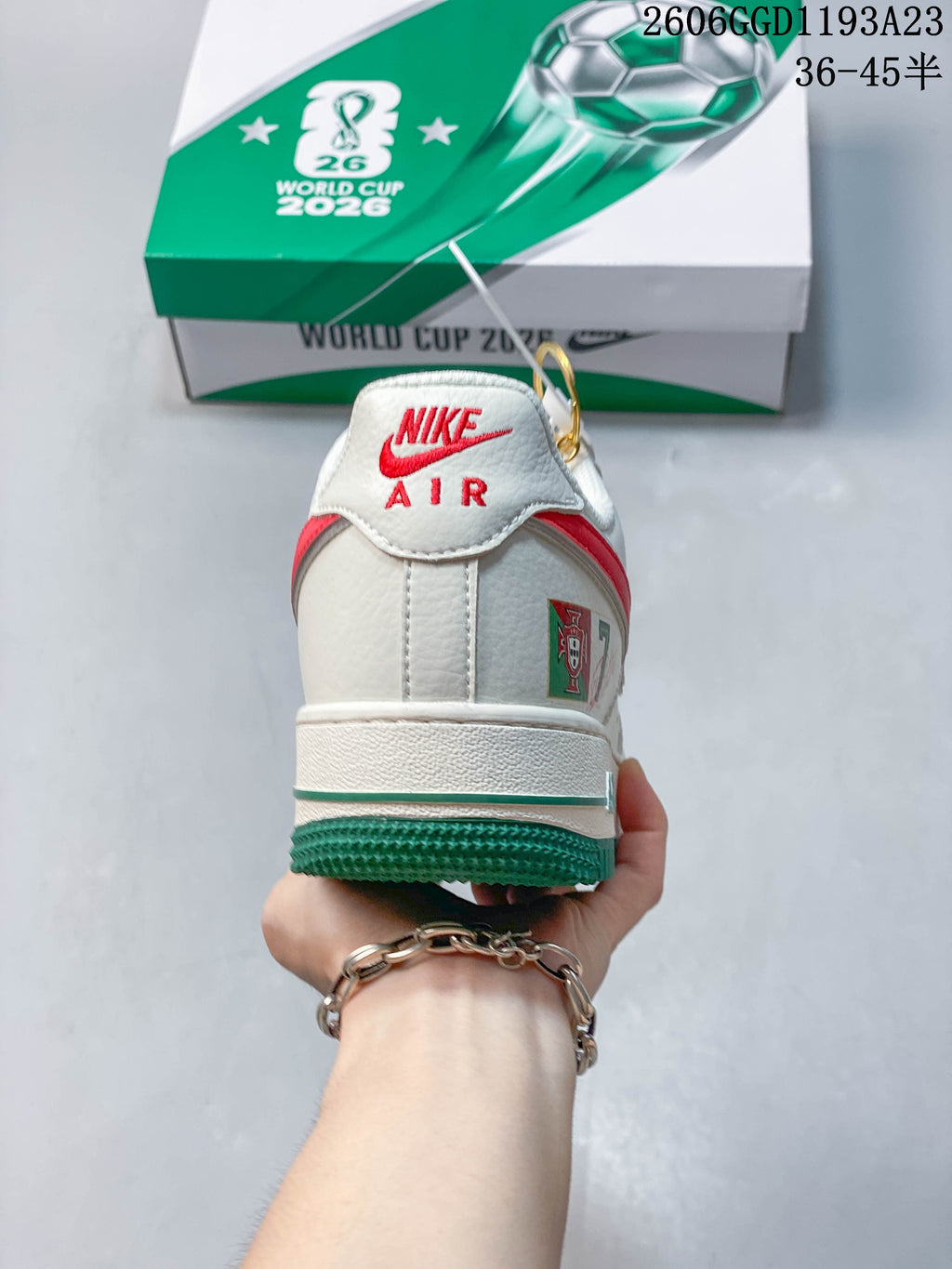 Nike Air Force 1 Portugal-Inspired Sneakers in White, Red and Green