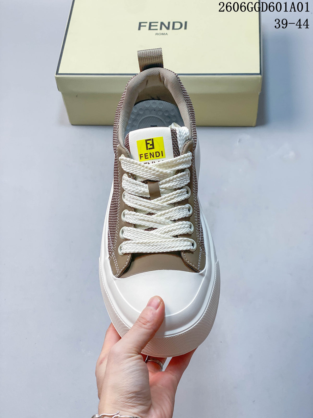 Fendi Match Low-Top Sneakers in Taupe and White 522080ASQEE