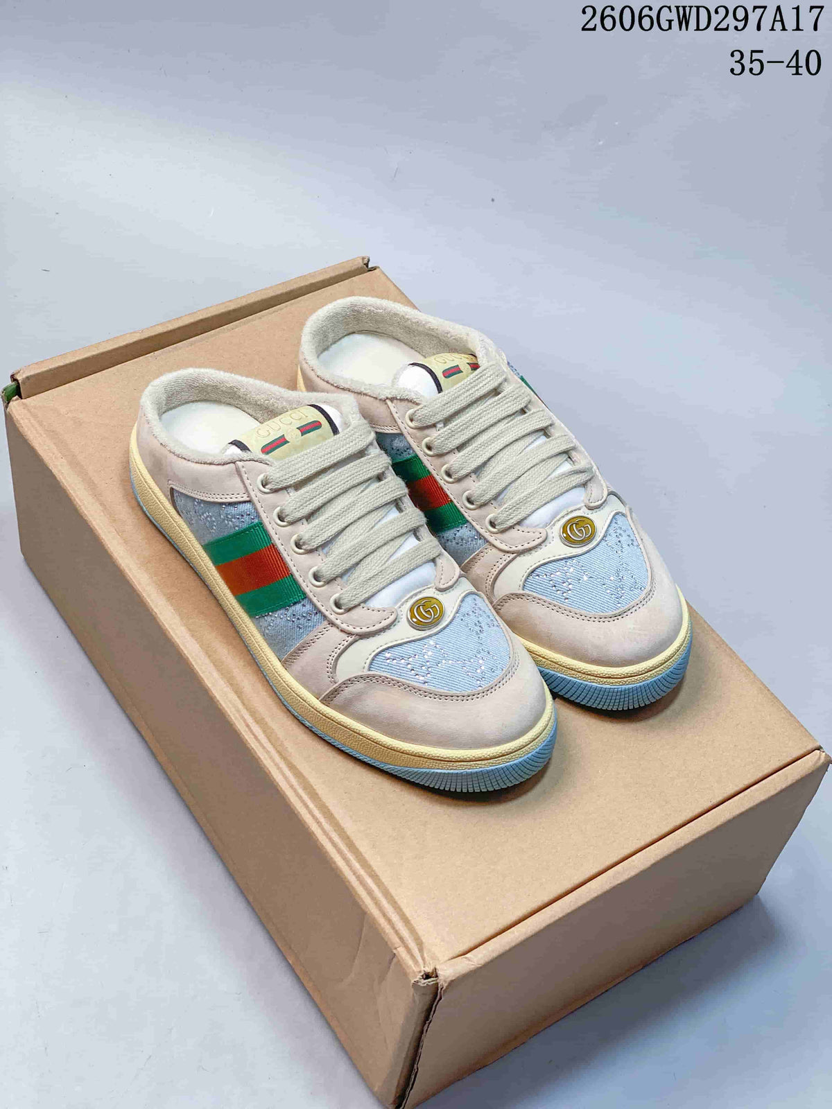 Gucci Screener Canvas Lace-Up Sneakers, Beige and Light Blue, 06GWD297A17