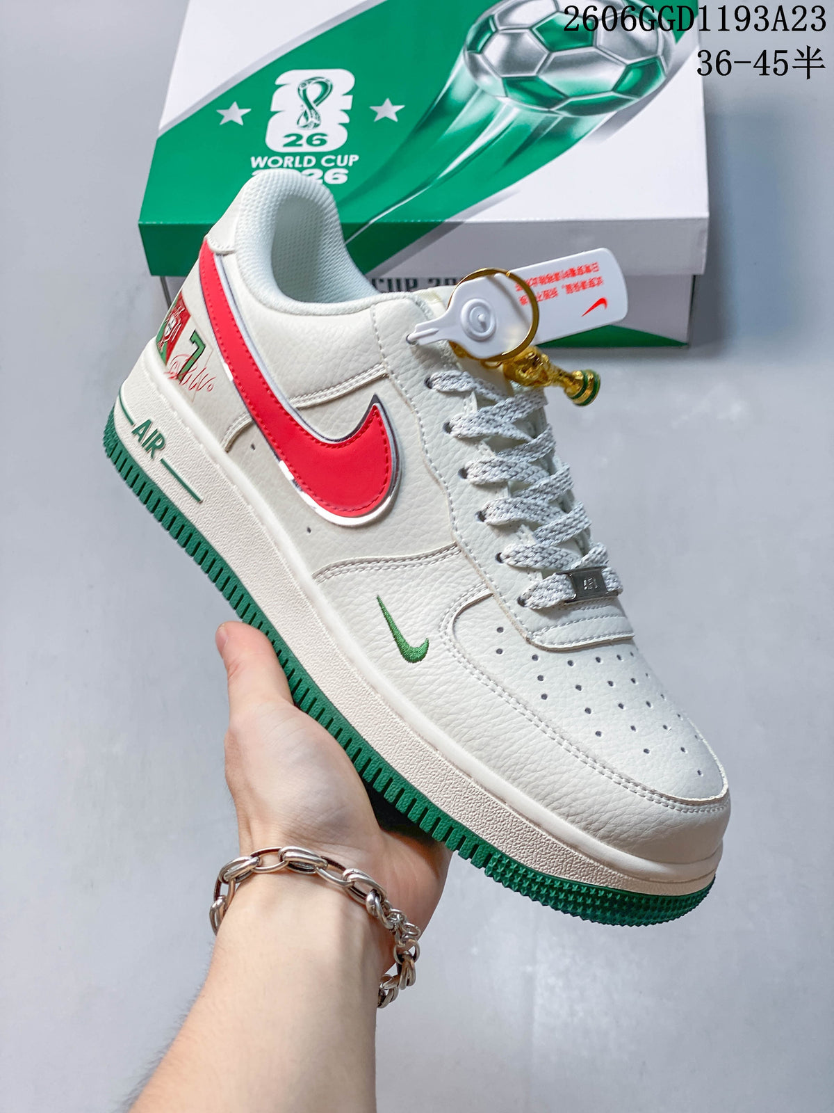 Nike Air Force 1 Portugal-Inspired Sneakers in White, Red and Green