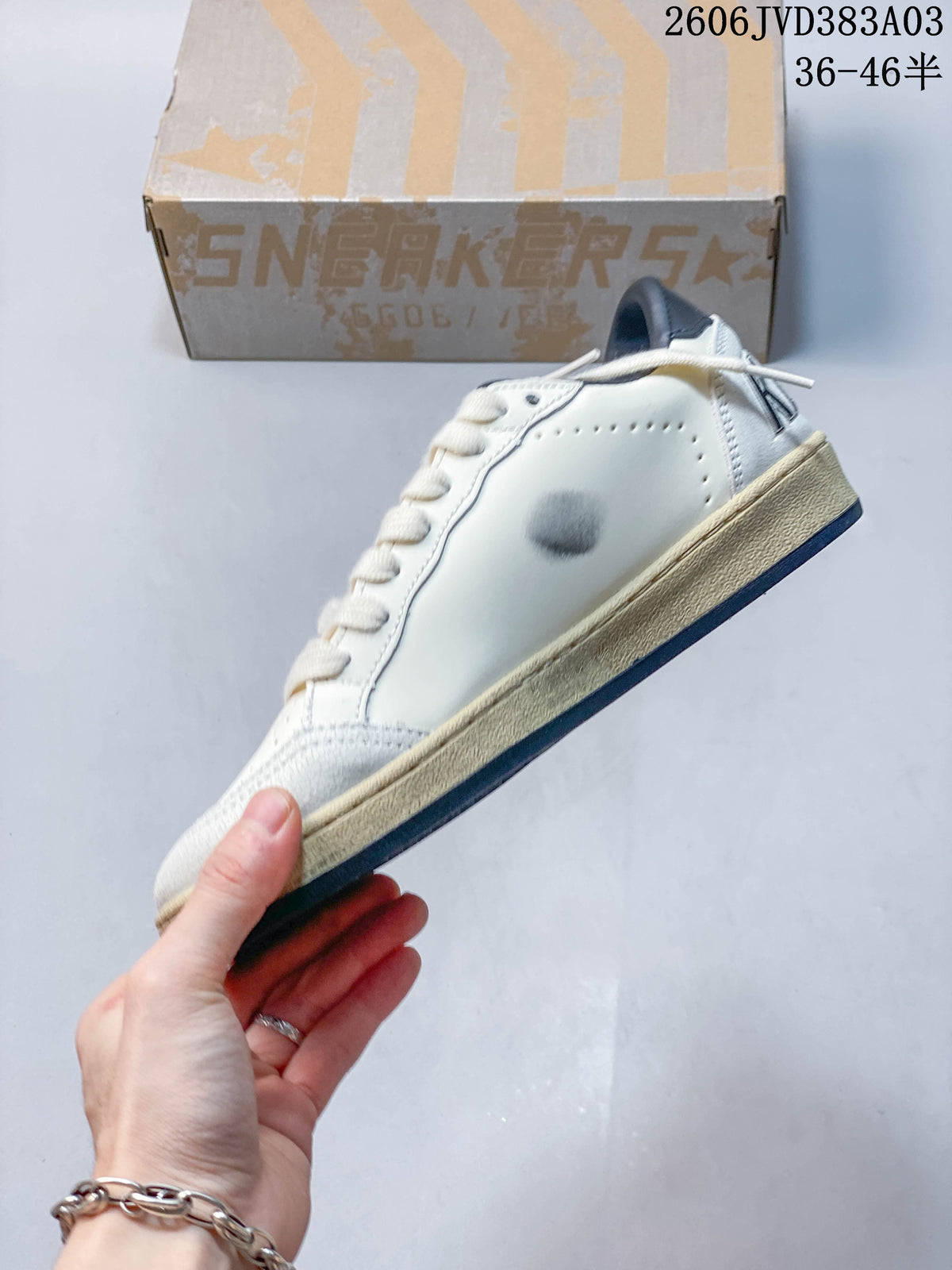 Golden Goose Super-Star Low-Top Sneakers in White and Navy