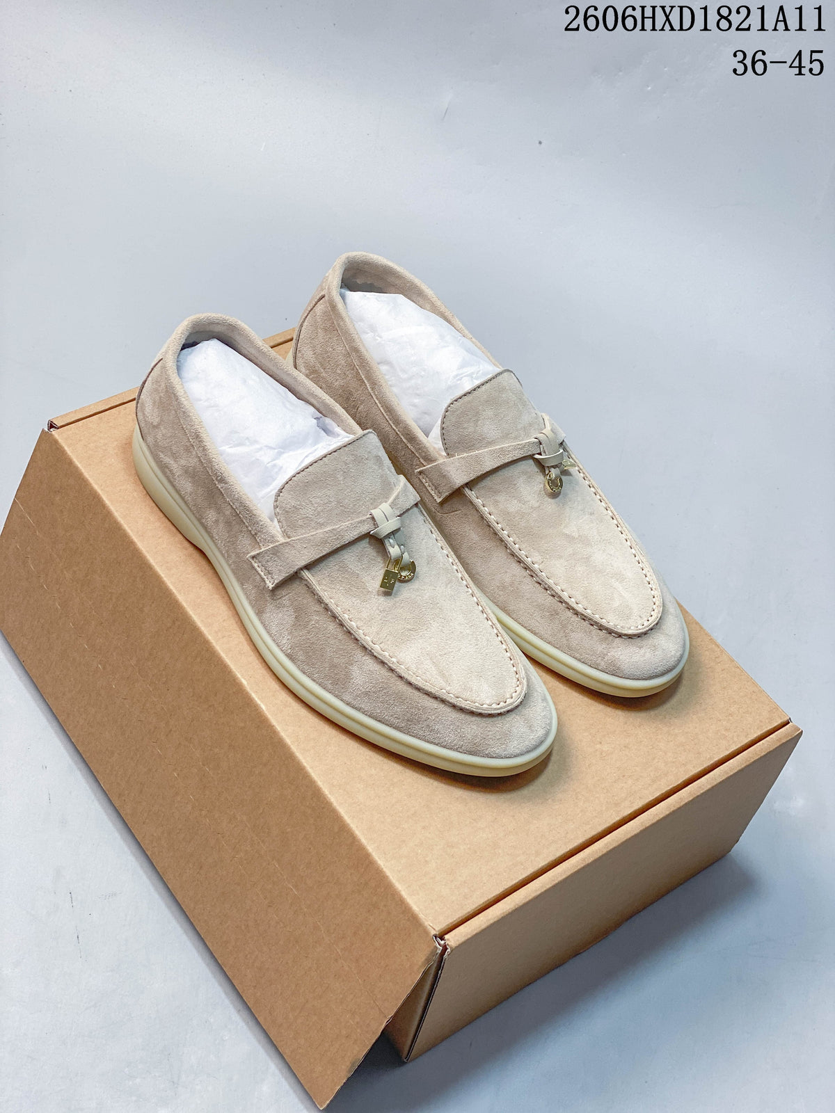 Loro Piana Lock Loafers in Beige Suede