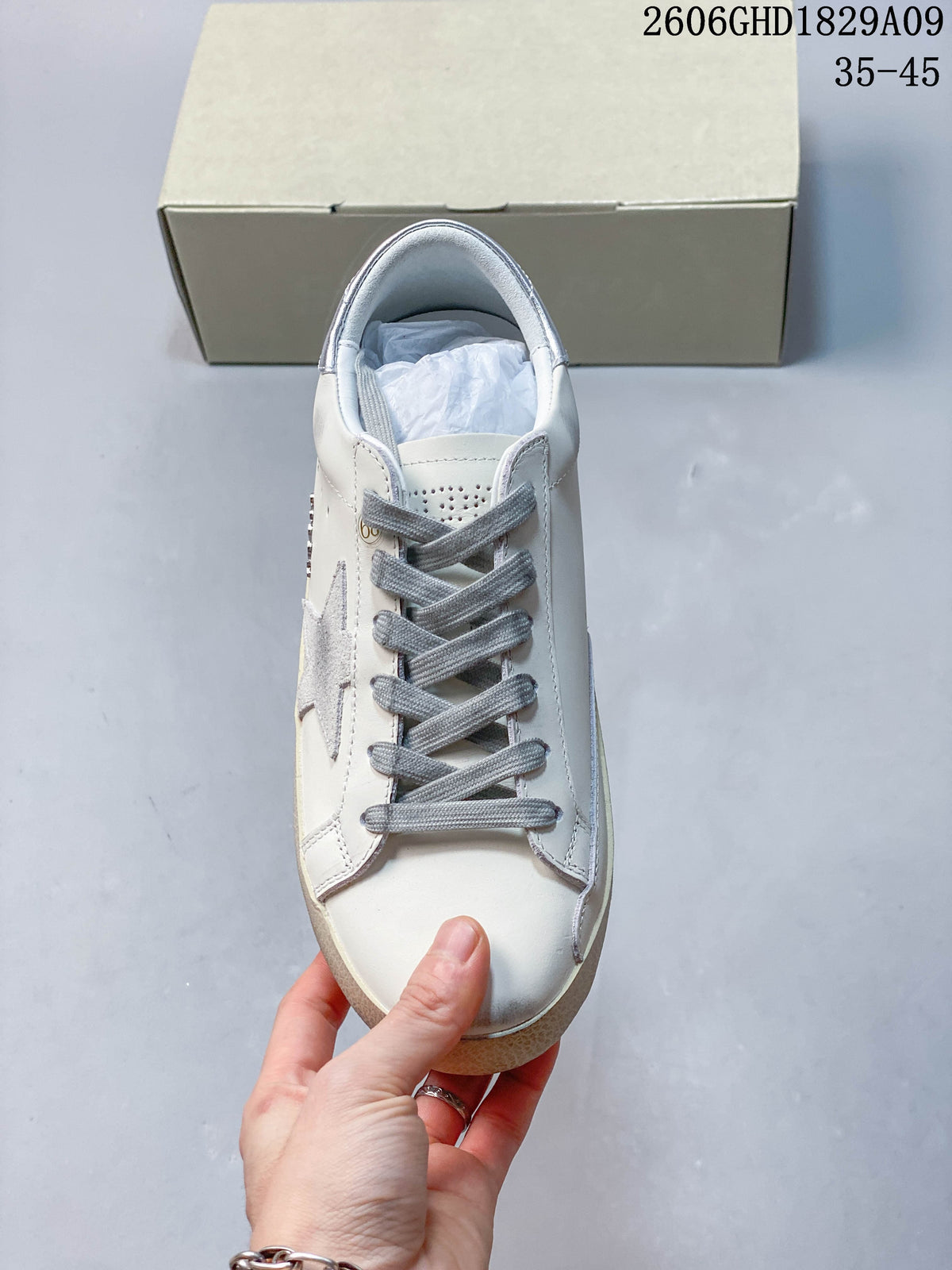 Golden Goose Super-Star White and Silver Sneakers