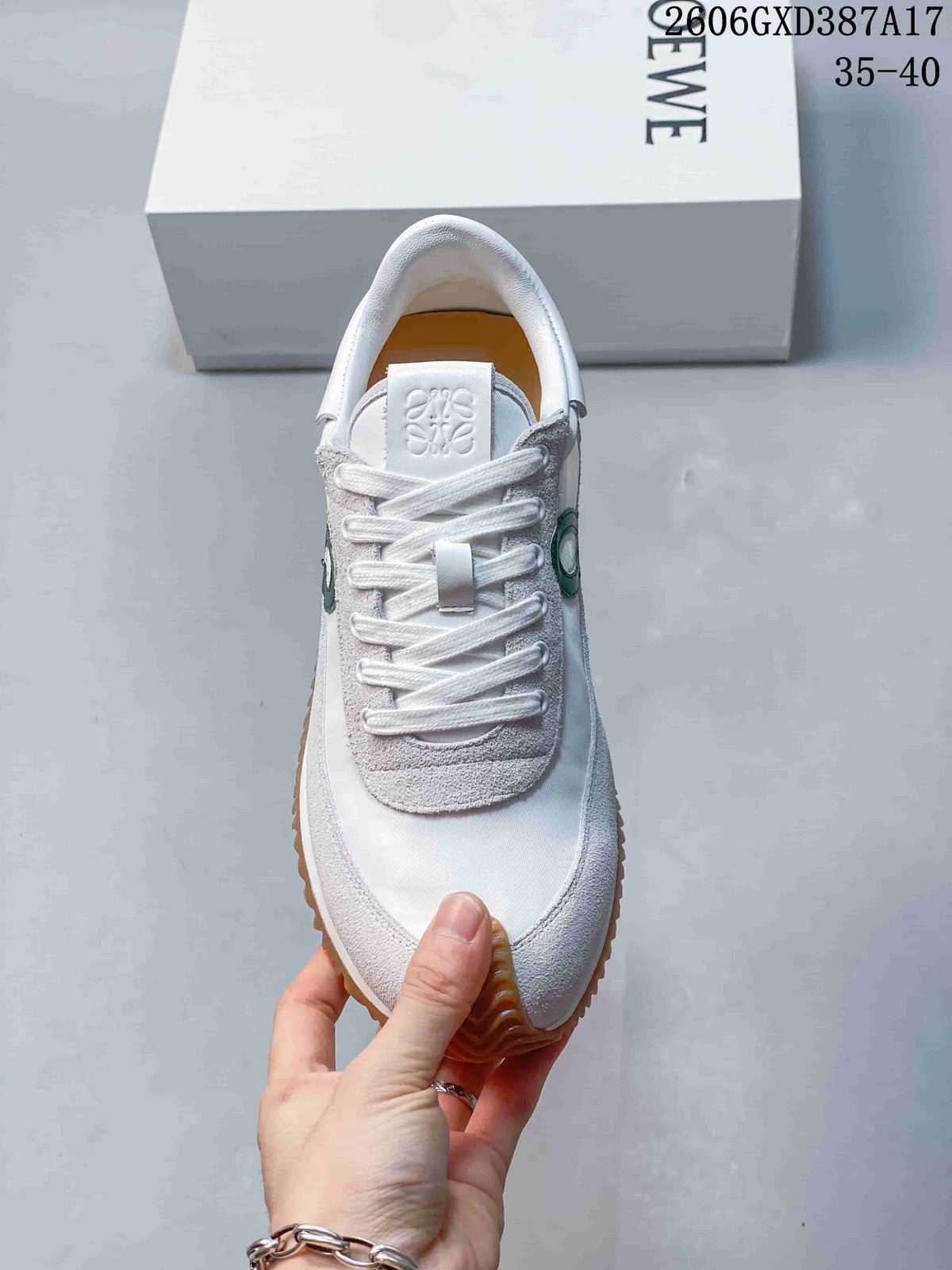 Loewe White and Green Lace-Up Sneakers with Gum Sole