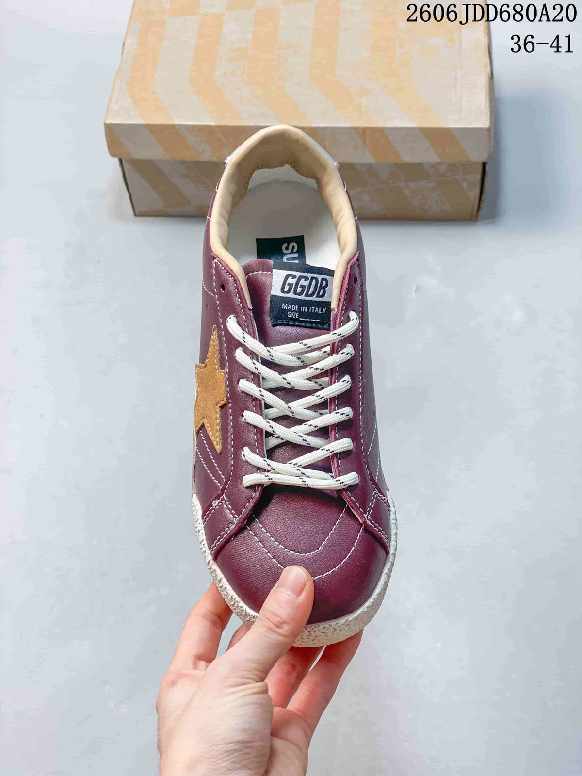 Golden Goose Super-Star Low-Top Sneakers, Burgundy and Tan