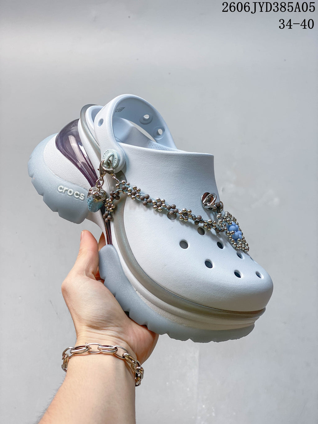 Crocs Classic Clog with Decorative Charms, White, 06JYD385A05