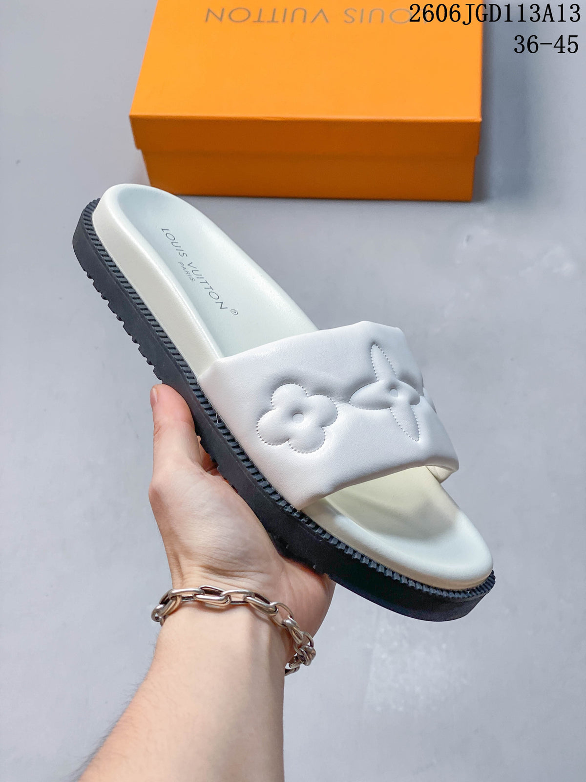 Louis Vuitton Embossed Floral Slide Sandals