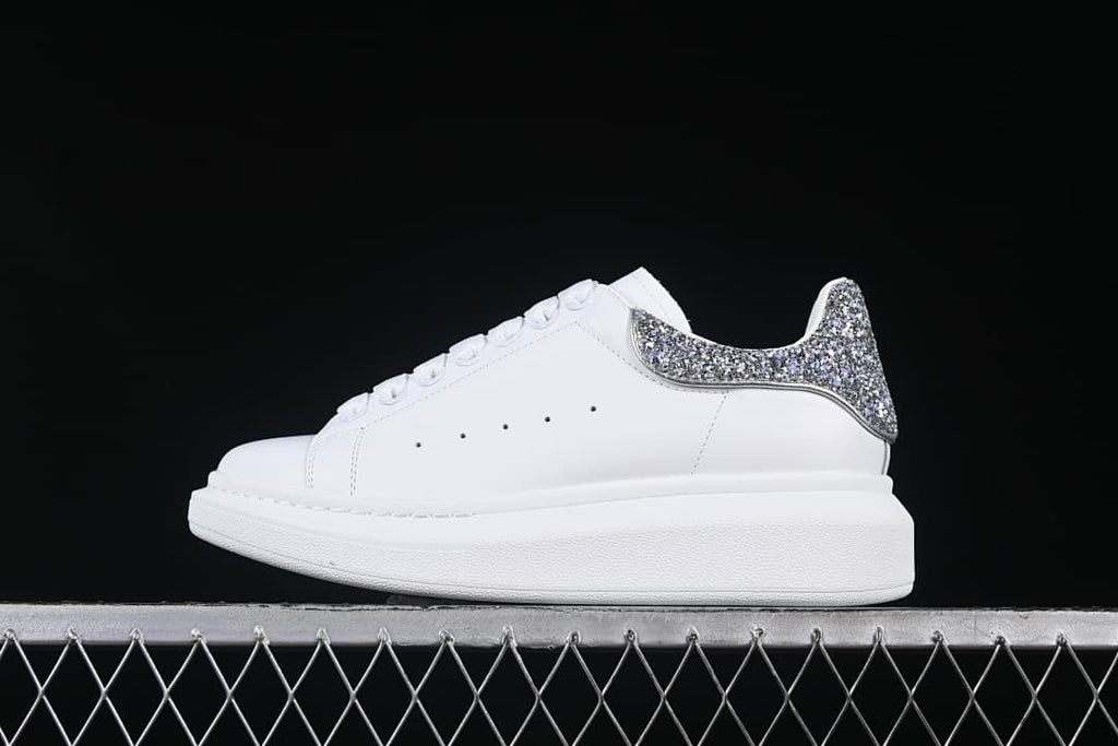 Alexander McQueen White Glitter Heel Low-Top Sneakers