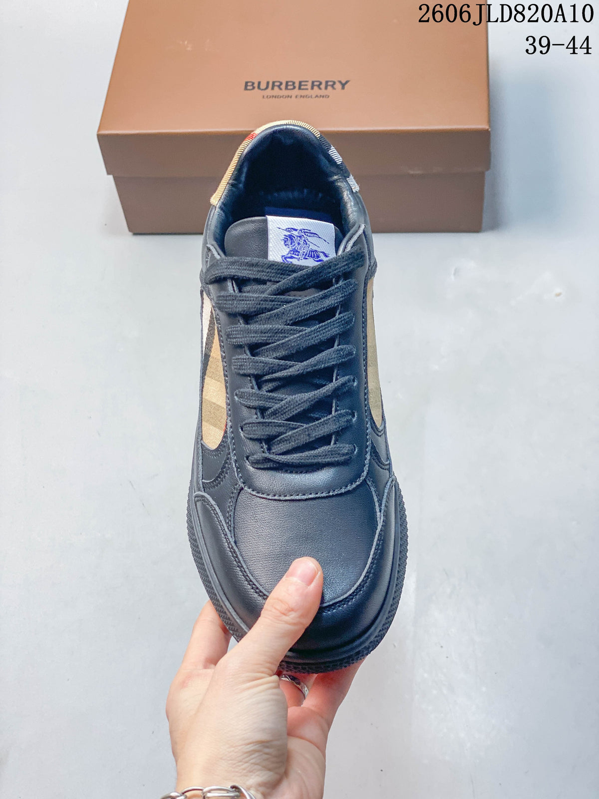 Burberry Low-Top Sneakers in Navy with Check Panels