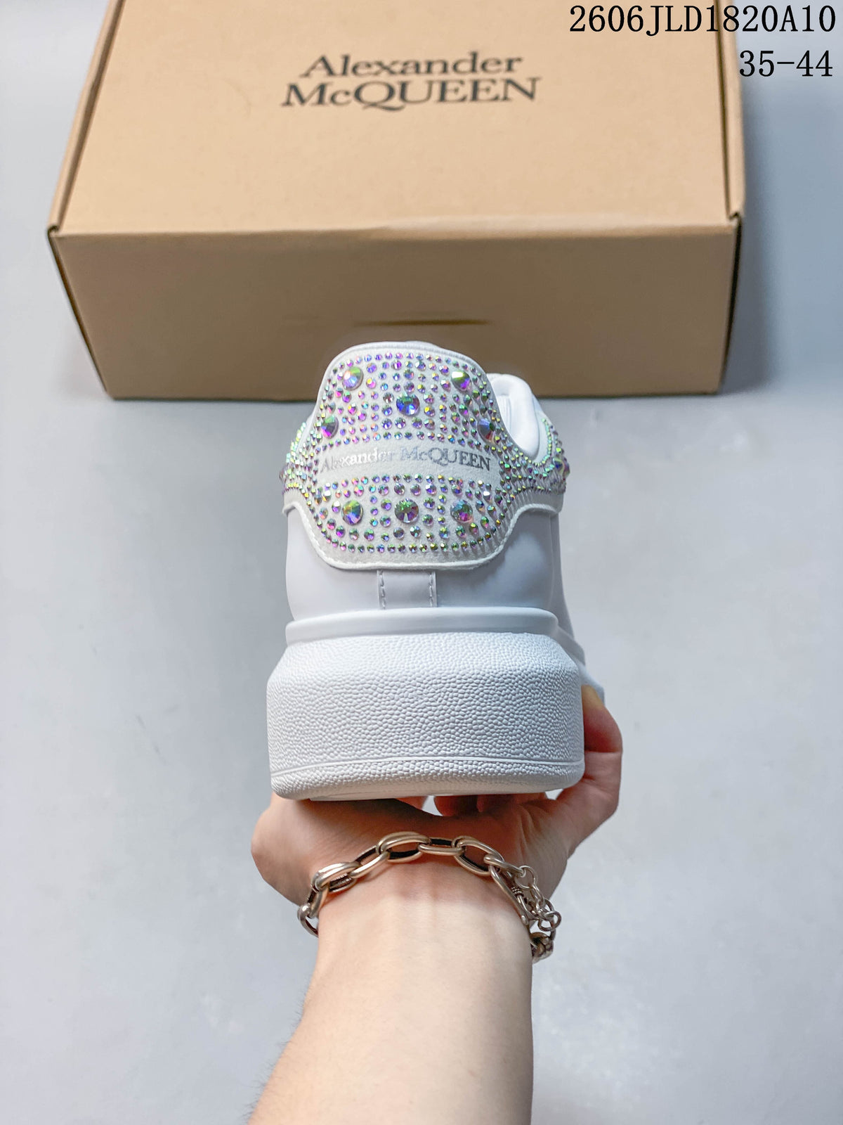 Alexander McQueen White Platform Sneakers with Crystal Heel Detail