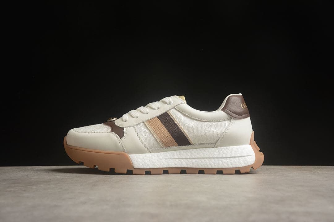 Gucci Re-Web Sneakers in Ivory and Brown