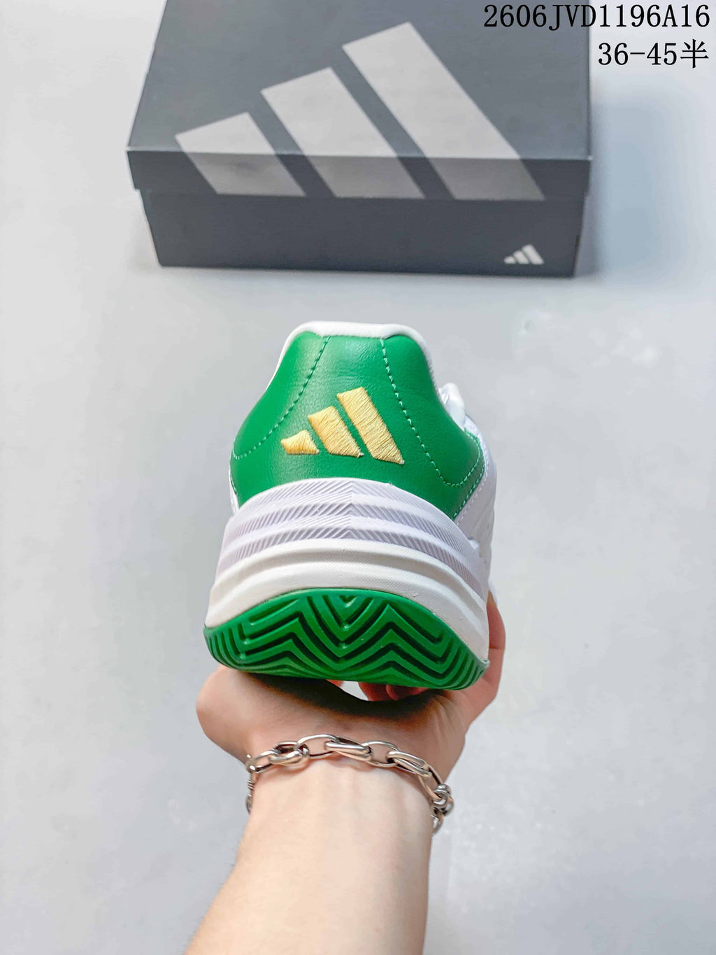 Adidas Barricade 13 M Leather Tennis Shoes, White and Green